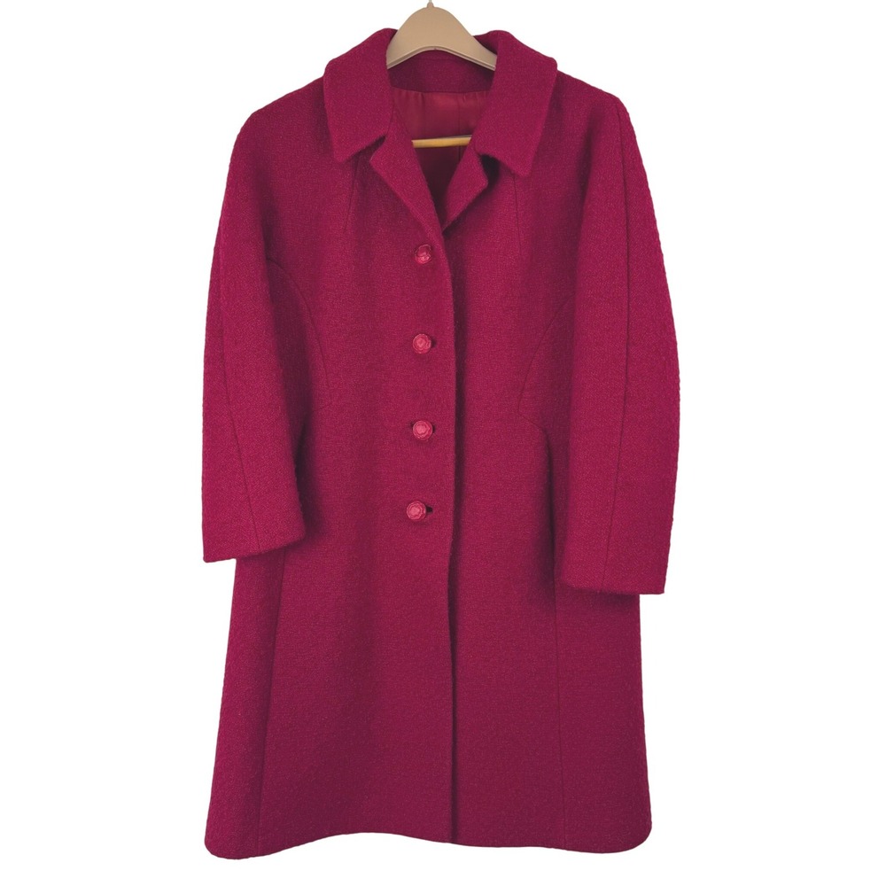 Vintage 60s Red Wool Coat Mod A-Line Mid Length Coat Mod Retro